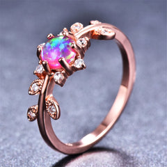 Purple Opal & Cubic Zirconia Leaf Ring