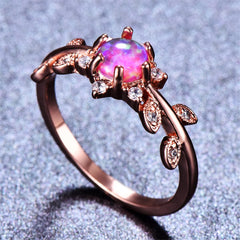 Purple Opal & Cubic Zirconia Leaf Ring