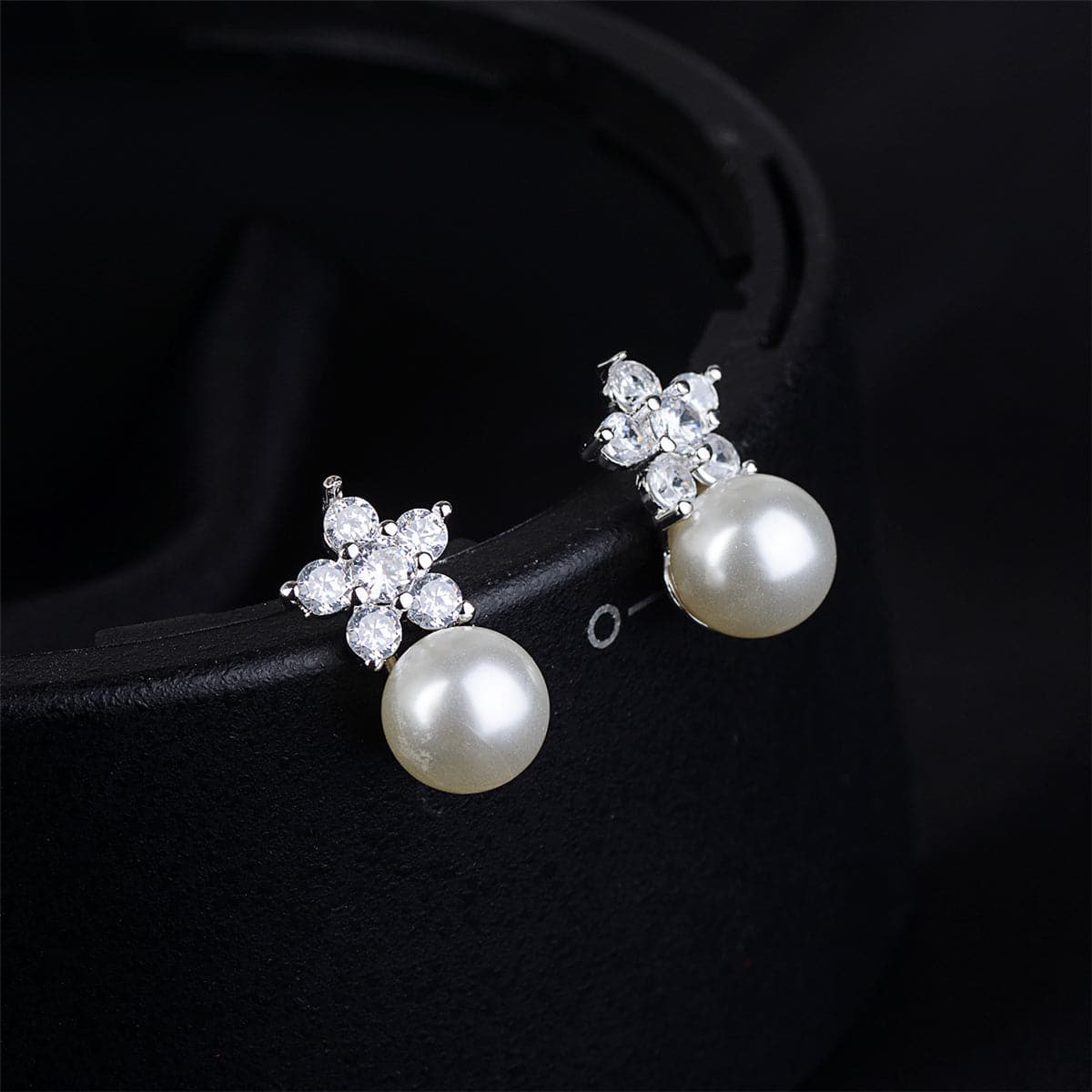 cubic zirconia & Imitation Pearl Plum Stud Earrings - streetregion