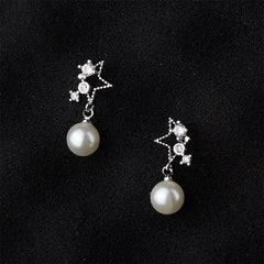Cubic Zirconia & Pearl Silver-Plated Star Drop Earrings