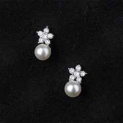 cubic zirconia & Imitation Pearl Plum Stud Earrings - streetregion