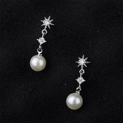 Pearl & Cubic Zirconia Silver-Plated Sun Drop Earrings