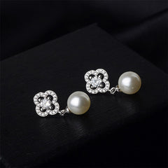 Pearl & Cubic Zirconia Silver-Plated Open Flower Drop Earrings