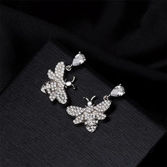 Cubic Zirconia & Crystal Silver-Plated Bee Drop Earrings