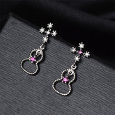 Cubic Zirconia & Silver-Plated Cross & Calabash Drop Earrings