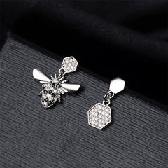 Cubic Zirconia & Silver-Plated Bee & Honeycomb Drop Earrings