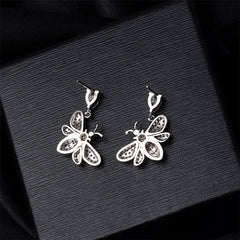 Cubic Zirconia & Crystal Silver-Plated Bee Drop Earrings