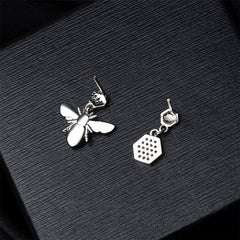 Cubic Zirconia & Silver-Plated Bee & Honeycomb Drop Earrings