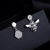 Cubic Zirconia & Silver-Plated Bee & Honeycomb Drop Earrings