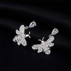 Cubic Zirconia & Crystal Silver-Plated Bee Drop Earrings