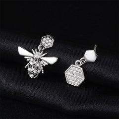 Cubic Zirconia & Silver-Plated Bee & Honeycomb Drop Earrings