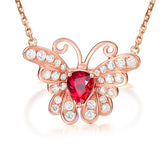 Red Crystal & Cubic Zirconia 18K Rose Gold-Plated Butterfly Pendant Necklace