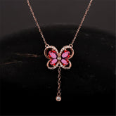 Red Crystal & Cubic Zirconia Butterfly Pendant Necklace
