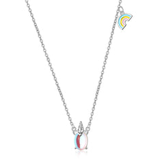 Moonstone & Enamel Silver-Plated Rainbow Unicorn Pendant Necklace