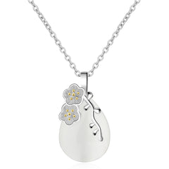 Cat Eye & Two-Tone Sakura Pendant Necklace