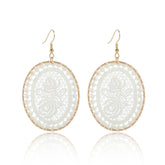 White Polyster & 18K Gold-Plated Botanical Oval Drop Earrings