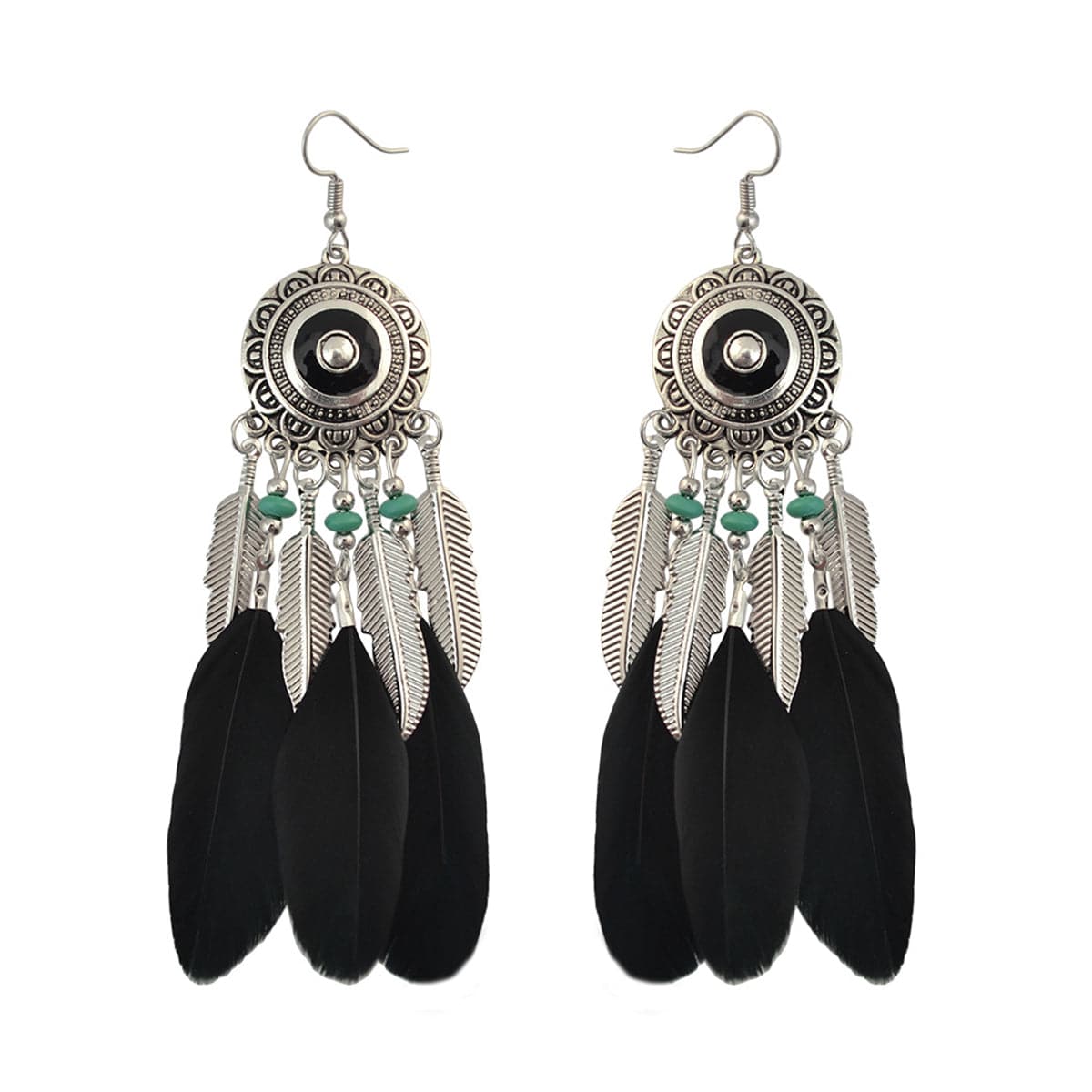 Black Feather & Silver-Plated Drop Earring - streetregion