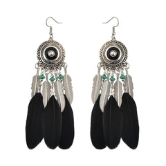 Black Feather & Silver-Plated Drop Earring - streetregion