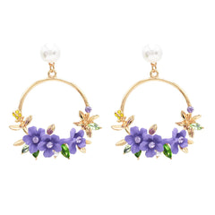 Pearl & Cubic Zirconia Floral Cluster Hoop Drop Earrings