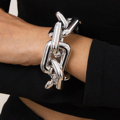 Silver-Plated Thick Rectangle Cable Chain Bracelet
