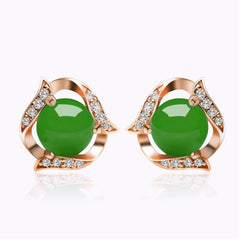 Jade & 18K Rose Gold-Plated Halo Ribbon Botany Stud Earrings