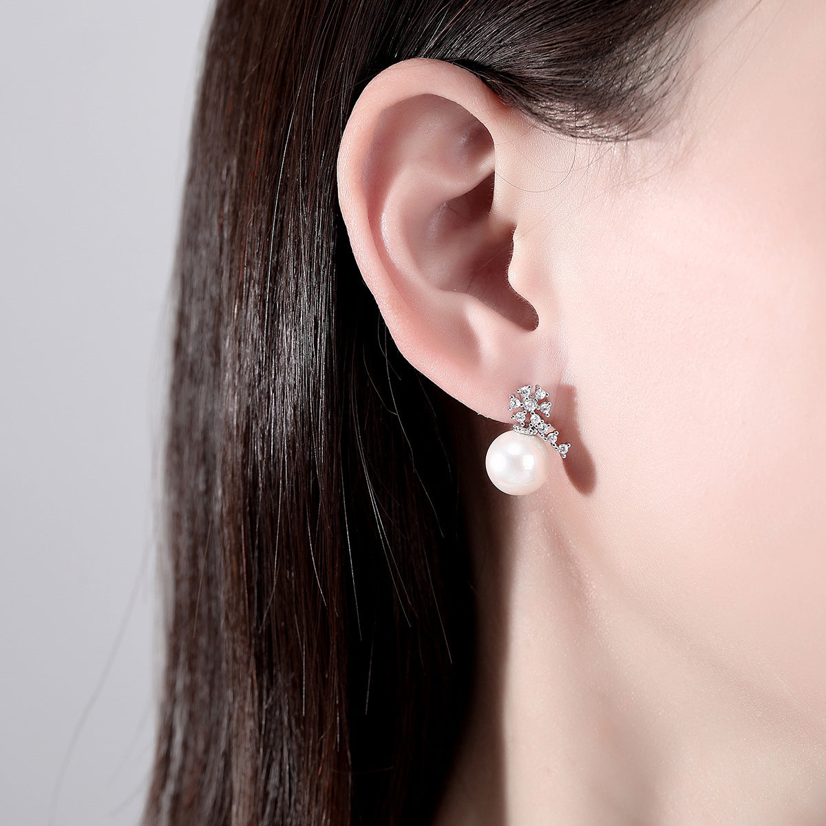 Pearl and Cubic Zirconia Silver-Plated Flower Drop Earrings, silver drop earrings for women, lifestyle look
