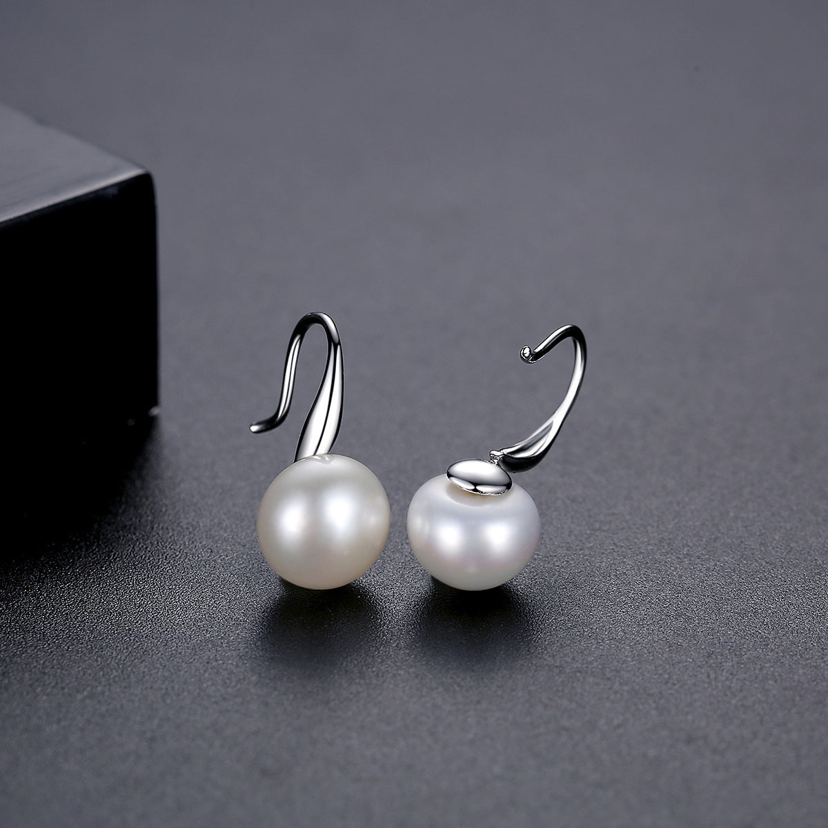 Pearl and Silver-Plated Huggie Earrings, silver huggie earrings, everyday style, front view