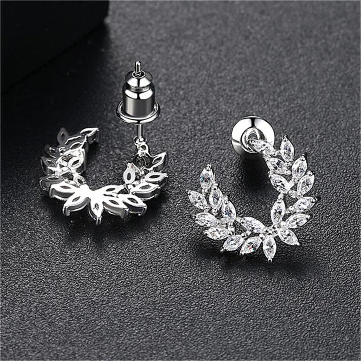 Crystal and Silver-Plated Branch Stud Earrings, silver stud earrings for women, dainty minimalist design, styled look