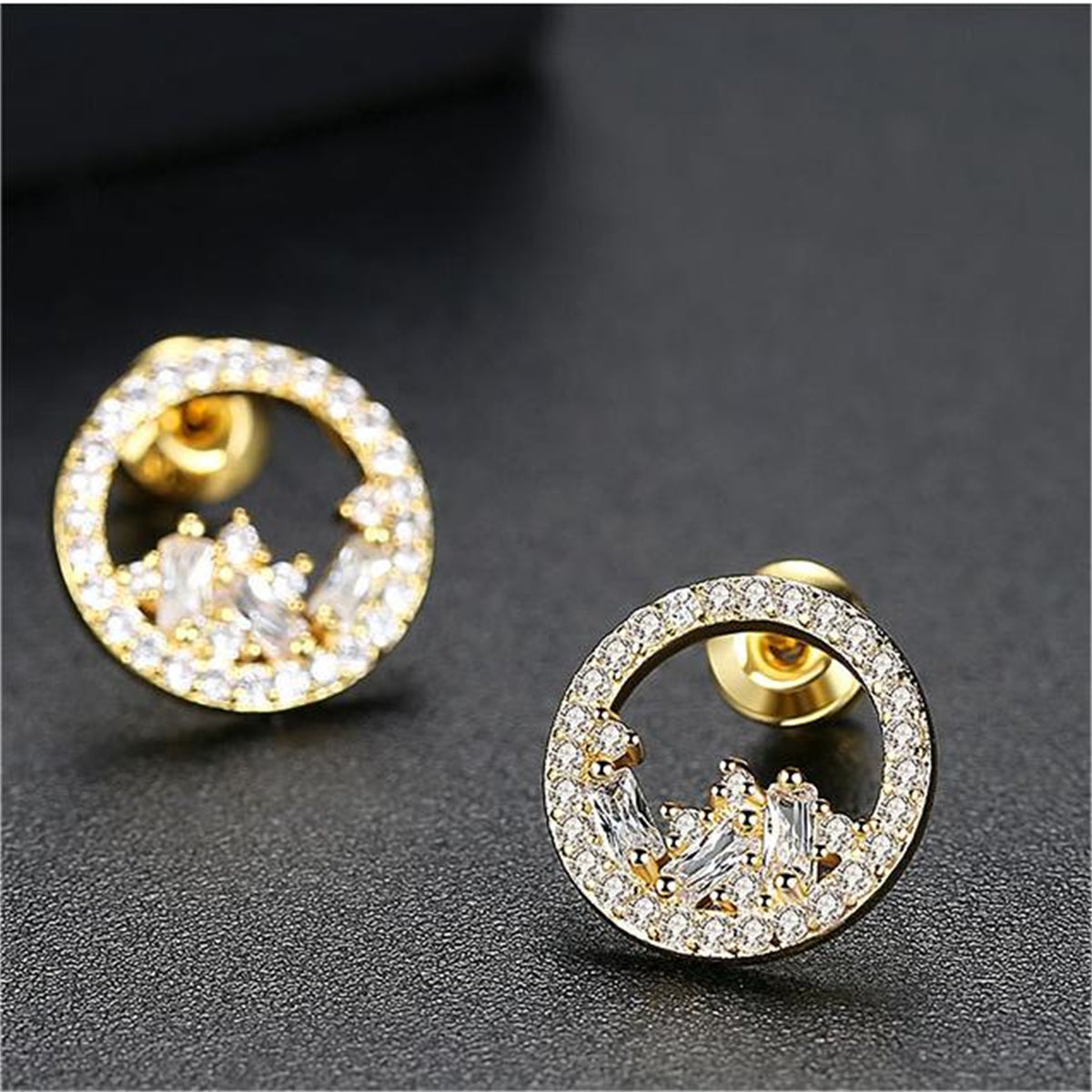Crystal and Cubic Zirconia 18K Gold-Plated Cluster Round Stud Earrings, gold stud earrings for women, side view