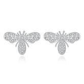 Cubic Zirconia & Silver-Plated Bee Stud Earrings