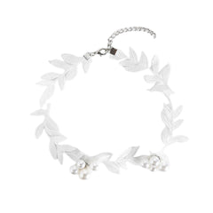 Pearl & White Lace Leaves Choker Necklace