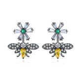 Yellow Crystal & Clear Cubic Zirconia Flower Bee Drop Earrings