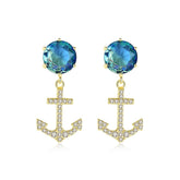 Blue Crystal & Cubic Zirconia 18K Gold-Plated Anchor Drop Earrings