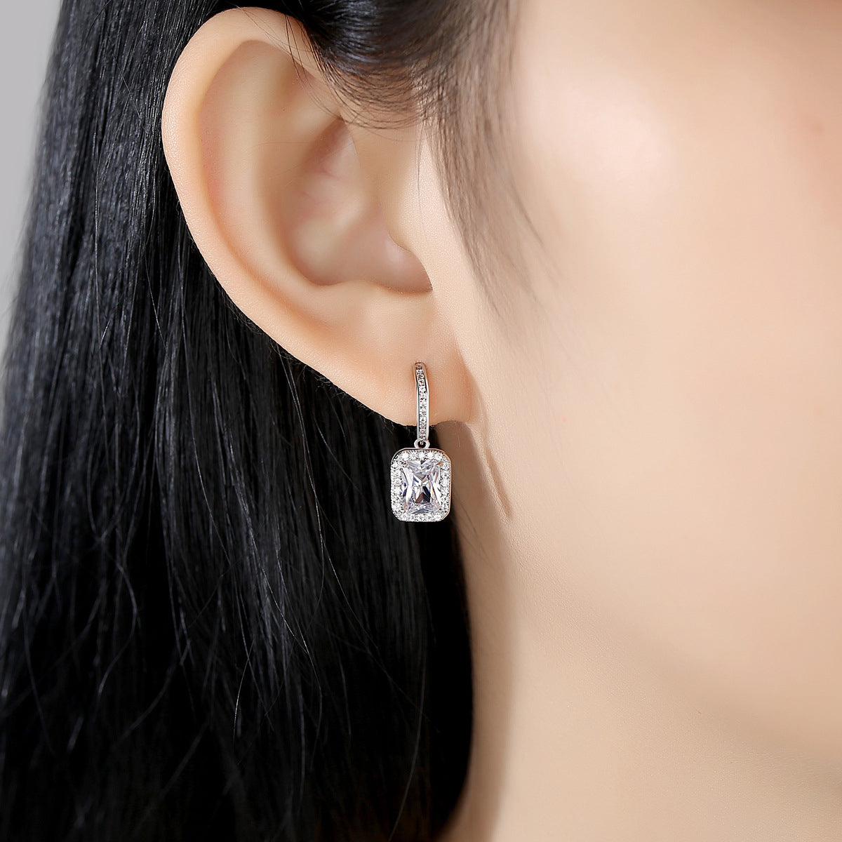 Crystal and Cubic Zirconia Rectangle Cushion Drop Earrings, drop earrings for women, everyday style, lifestyle look