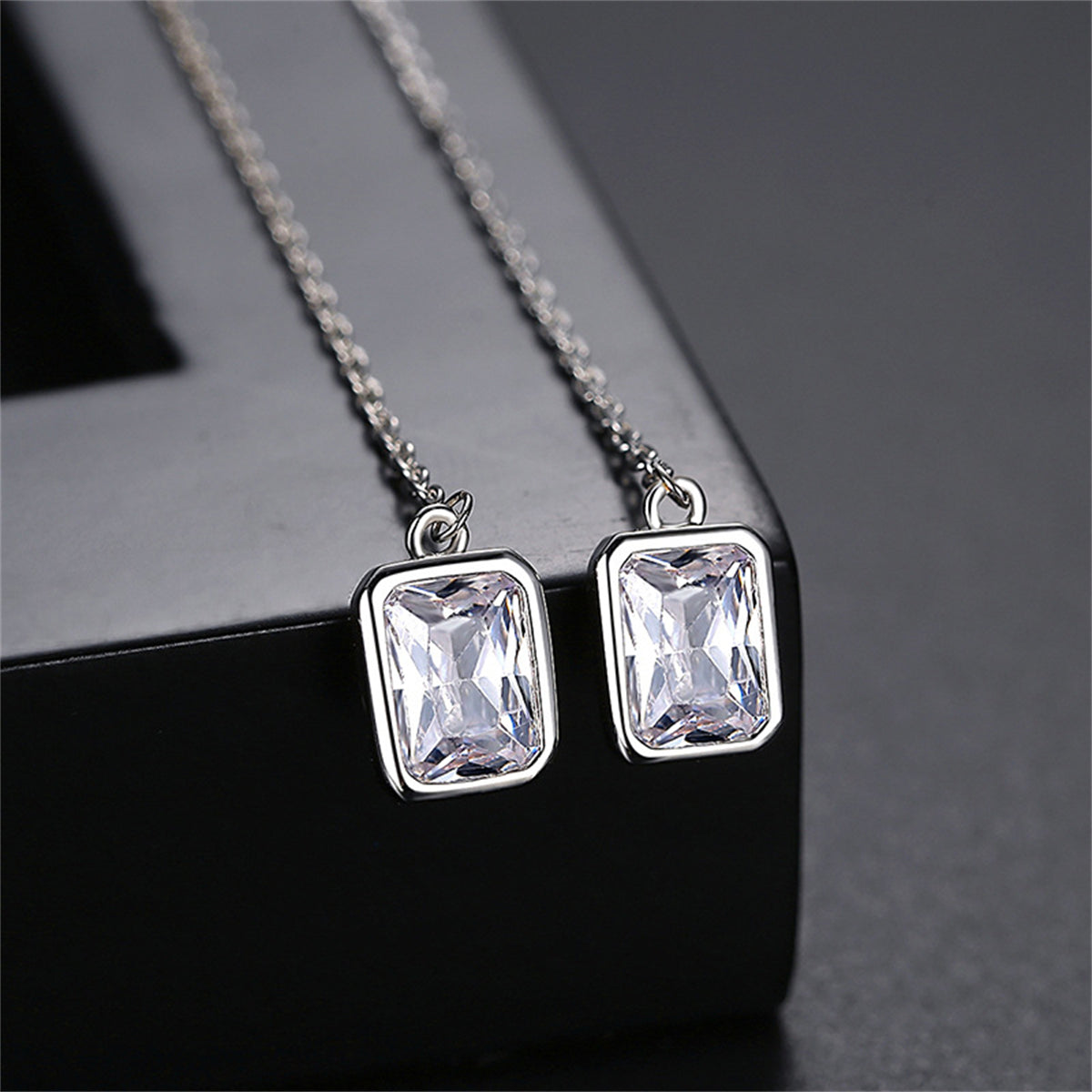 Crystal and Silver-Plated Threader Earrings, silver drop earrings for women, vintage-inspired design, front view