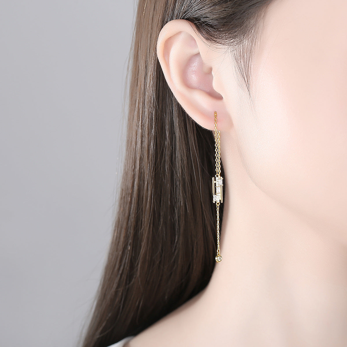 Cubic Zirconia and Crystal 18K Gold-Plated Ear Threaders, gold drop earrings for women, lifestyle look