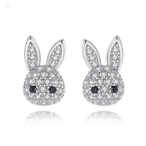 Cubic Zirconia & Silver-Plated Rabbit Stud Earrings