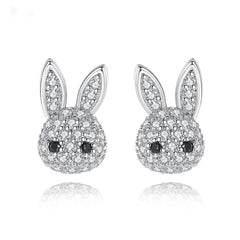Cubic Zirconia & Silver-Plated Rabbit Stud Earrings