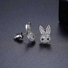 Cubic Zirconia & Silver-Plated Rabbit Stud Earrings