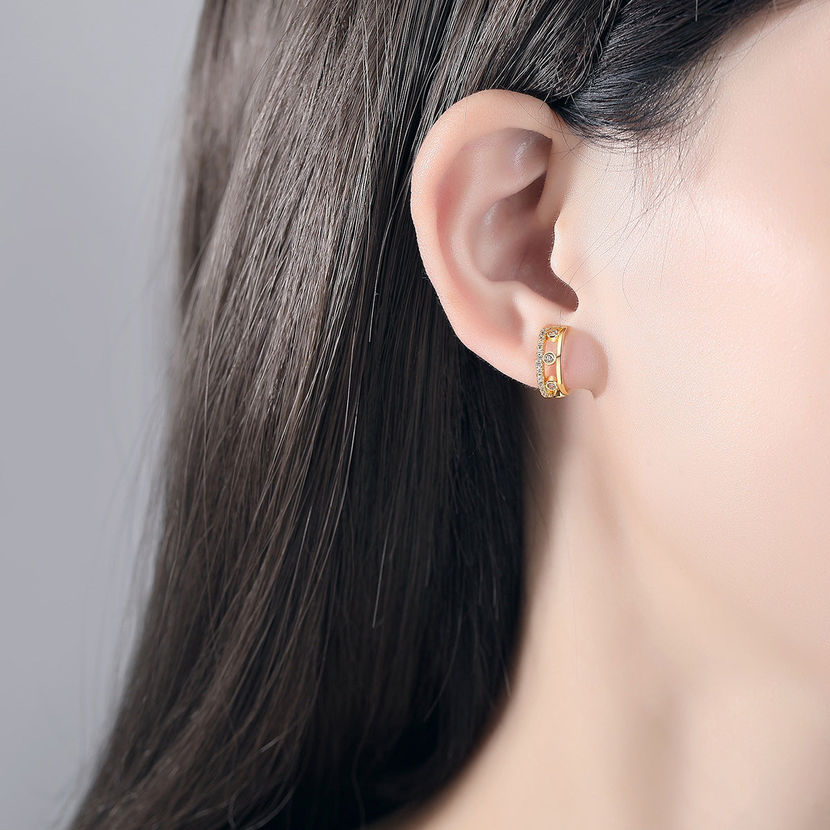 Cubic Zirconia and 18K Gold-Plated Ear Cuff, gold stud earrings for women, elegant gift for her, lifestyle look