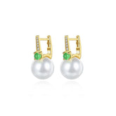 Jade & Pearl Cubic Zirconia 18K Gold-Plated Huggie Earrings