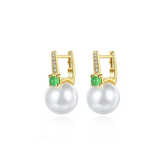 Jade & Pearl Cubic Zirconia 18K Gold-Plated Huggie Earrings