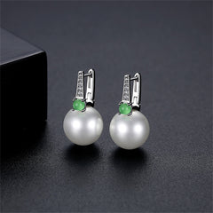 Jade & Cubic Zirconia Silver-Plated Huggie Earrings