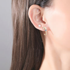 Cubic Zirconia & Pearl 18K Gold-Plated Seahorse Mismatched Stud Earrings