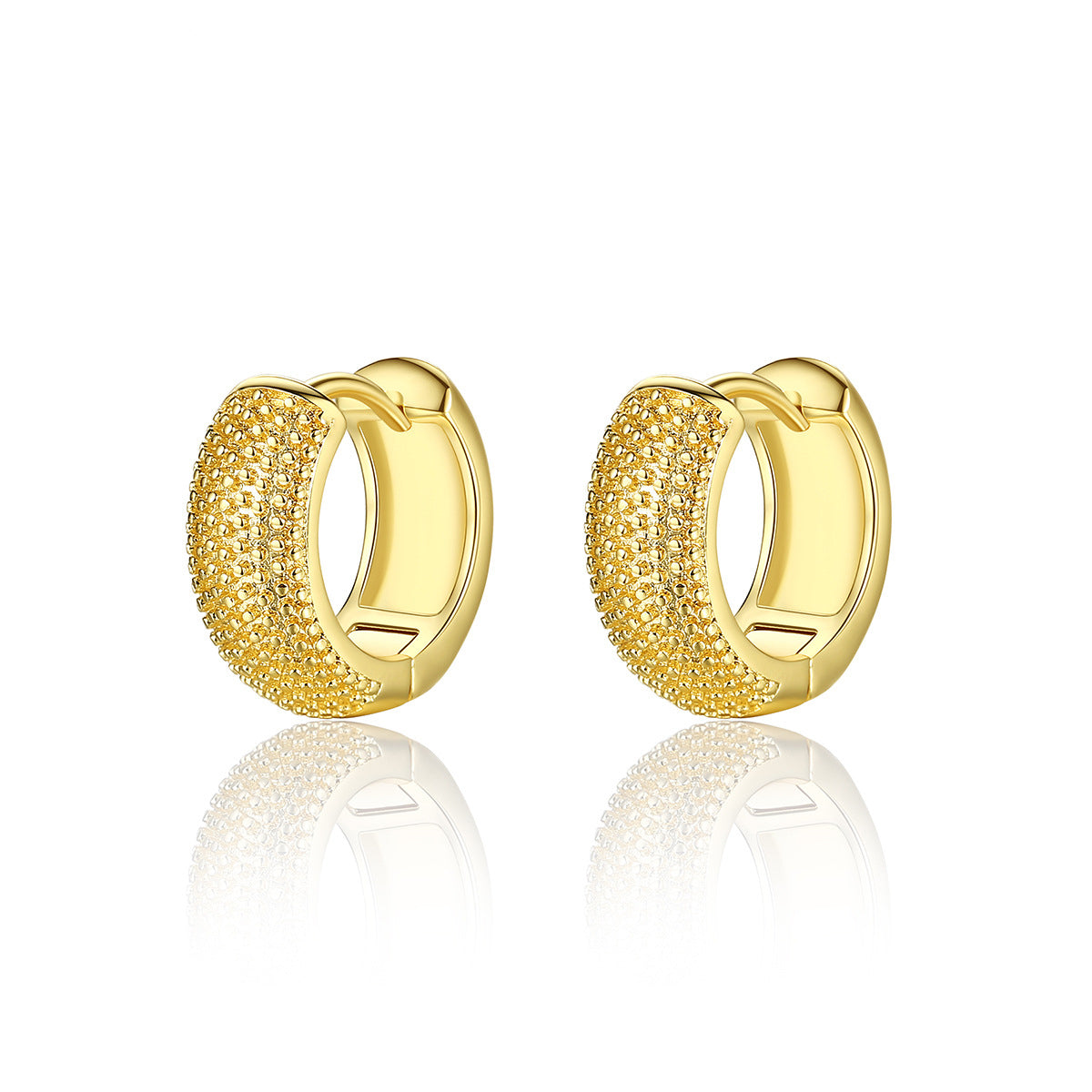 18K Gold-Plated Textured Huggie Earrings, gold huggie earrings, vintage-inspired design, detail close-up