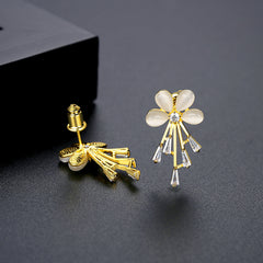 Cats Eye & Cubic Zirconia Flower Stud Earrings