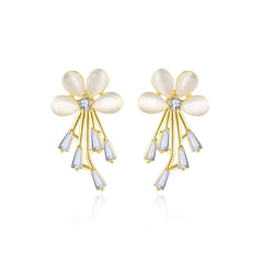 Cats Eye & Cubic Zirconia Flower Stud Earrings