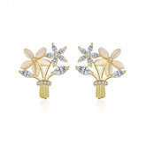 Cats Eye & Cubic Zirconia 18K Gold-Plated Flower Bouquet Stud Earrings