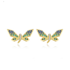 Cubic Zirconia & 18K Gold-Plated Dragonfly Stud Earrings