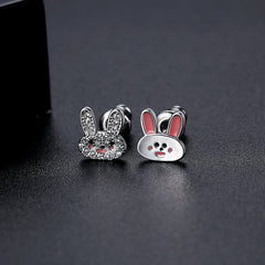 Cubic Zirconia & Silver-Plated Rabbit Stud Earrings